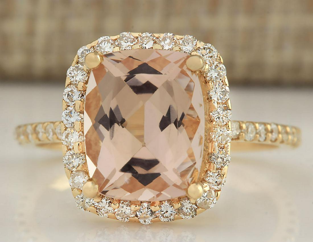 3.72 CTW Natural Morganite And Diamond Ring In 14k Solid Yellow Gold: 3.72 CTW Natural Morganite And Diamond Ring In 14k Solid Yellow Gold Manufacturer's Suggested Retail Price: $ 3600.00 Stamped: 14K Ring Size: 6.5 Total Ring Weight: 3.3 Grams Diamond Weight: Total Nat