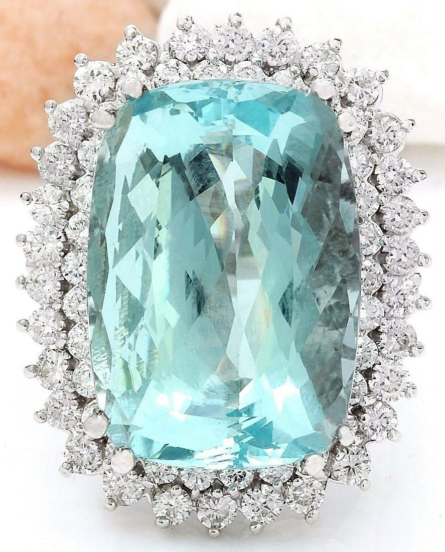 26.70 CTW Natural Aquamarine 18K Solid White Gold Diamond Ring: 26.70 CTW Natural Aquamarine 18K Solid White Gold Diamond Ring Manufacturer's Suggested Retail Price: $ 13000.00 26.70 Carat Natural Aquamarine 18K Solid White Gold Diamond Ring Item Type: Ring Item S