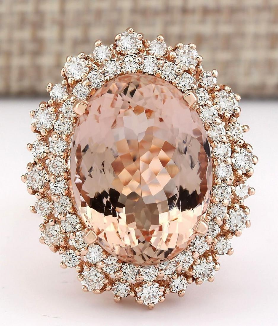 12.82 CTW Natural Morganite And Diamond Ring In 18K Rose Gold: 12.82 CTW Natural Morganite And Diamond Ring In 18K Rose Gold Manufacturer's Suggested Retail Price: $ 6700.00 Stamped: 18K Ring Size: 6.5 Total Ring Weight: 10 Grams Diamond Weight: Total Natural dia