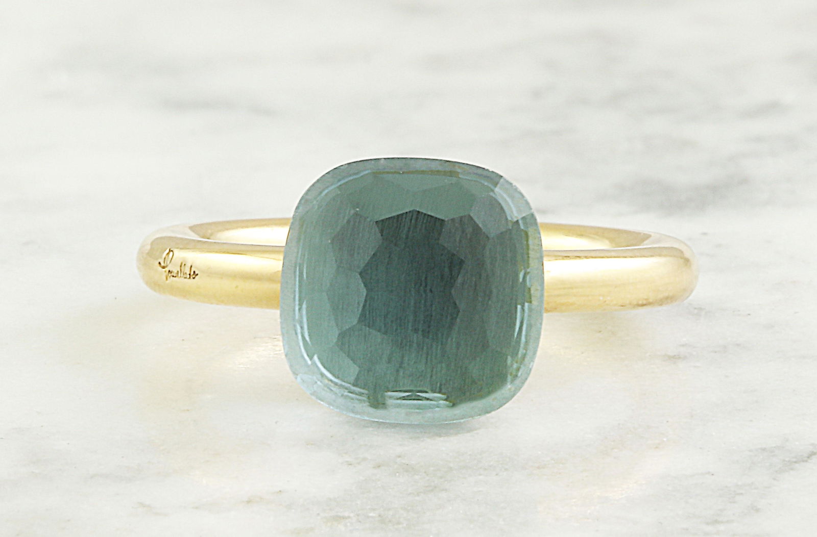 Authentic Nudo Pomellato Blue Topaz 14K Solid Yellow Gold Ring: Stamped: 18K Total Ring Weight: 8.3 Grams Topaz Weight: 9.00 carat (10.00x10.00 Millimetres) Face 10.00x10.00 Millimeter SKU: [601374]