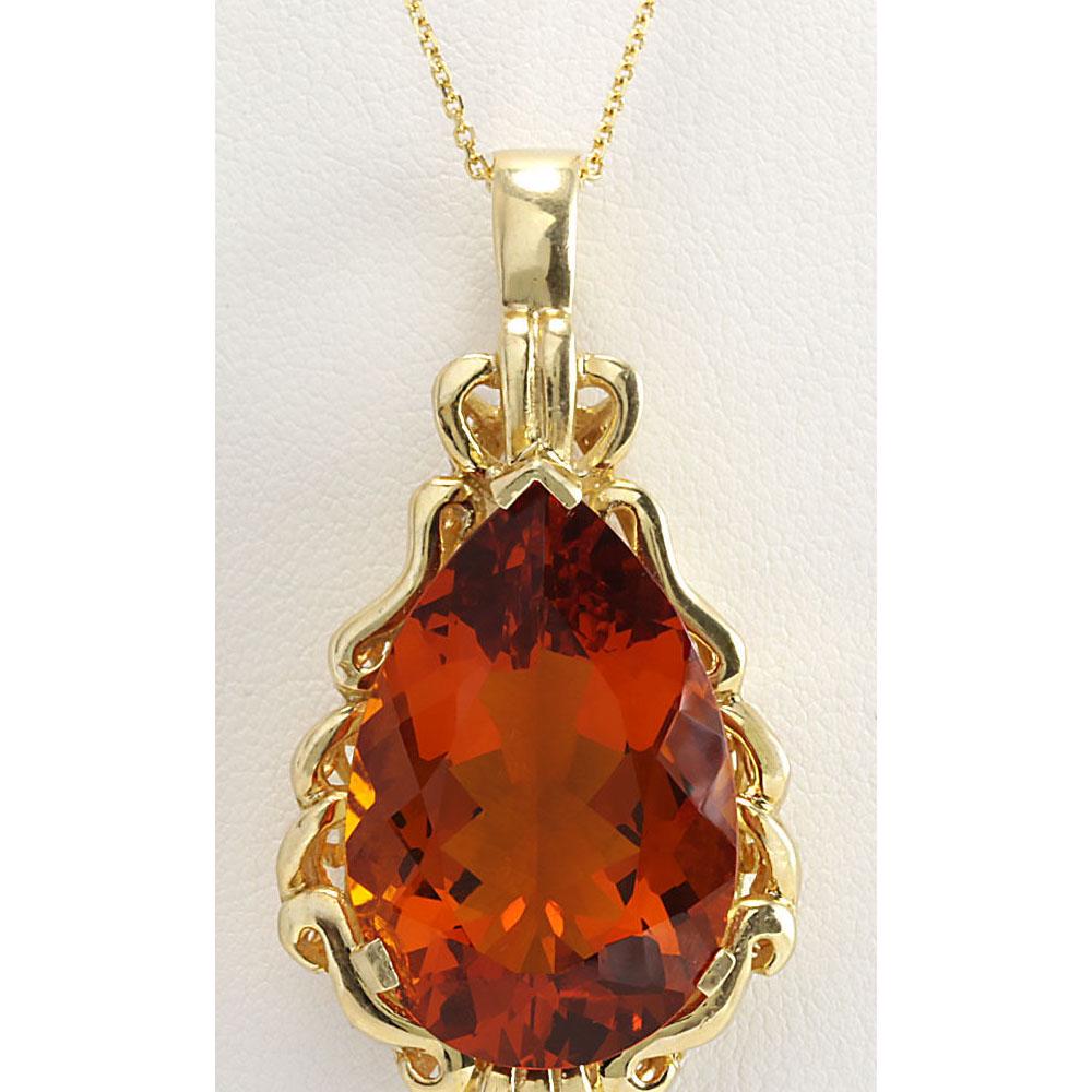 32.00CTW Natural Madeira Citrine Pendant In 14K Solid Yellow Gold: 32.00CTW Natural Madeira Citrine Pendant In 14K Solid Yellow Gold Manufacturer's Suggested Retail Price: $ 4200.00 Stamped: 14K Total Pendant Weight: 19.1Grams Gemstone Weight: Total Natural MADEIRA C