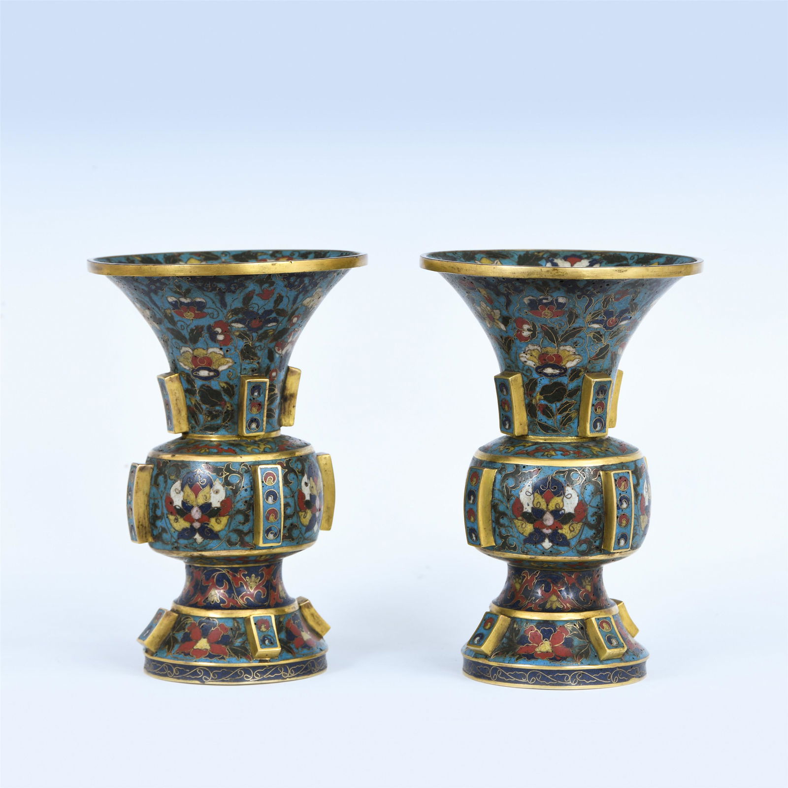A PAIR OF CHINESE CLOISONNE FLOWERS GU VASES (1 of 6)