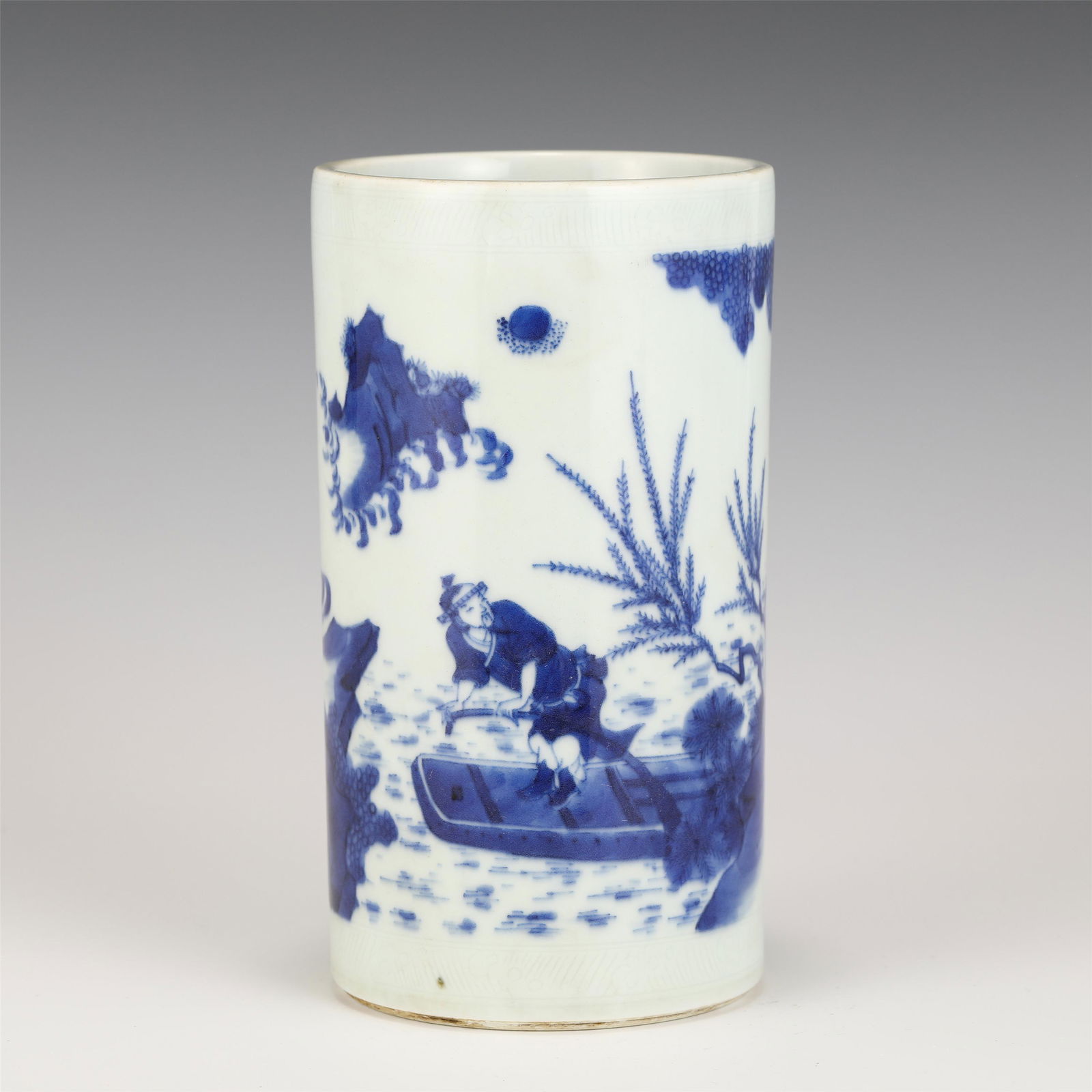 MING BLUE & WHITE FIGURE BRUSH POT (1 of 10)