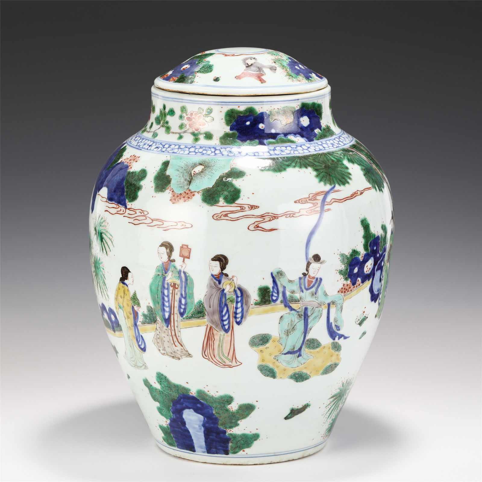 QING BLUE & WHITE WUCAI JAR & COVER (1 of 10)