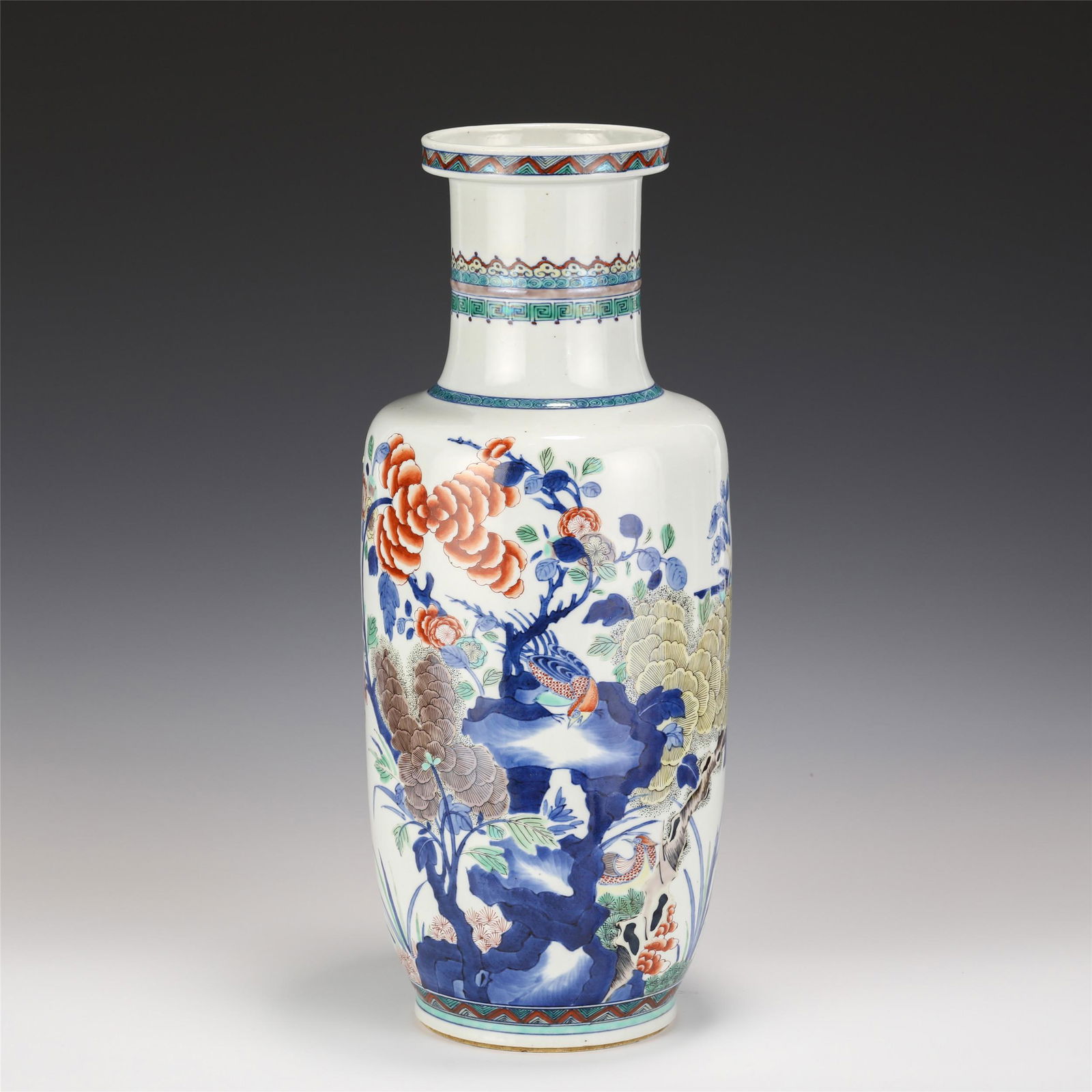 QING BLUE & WHITE WUCAI ROULEAU VASE (1 of 10)