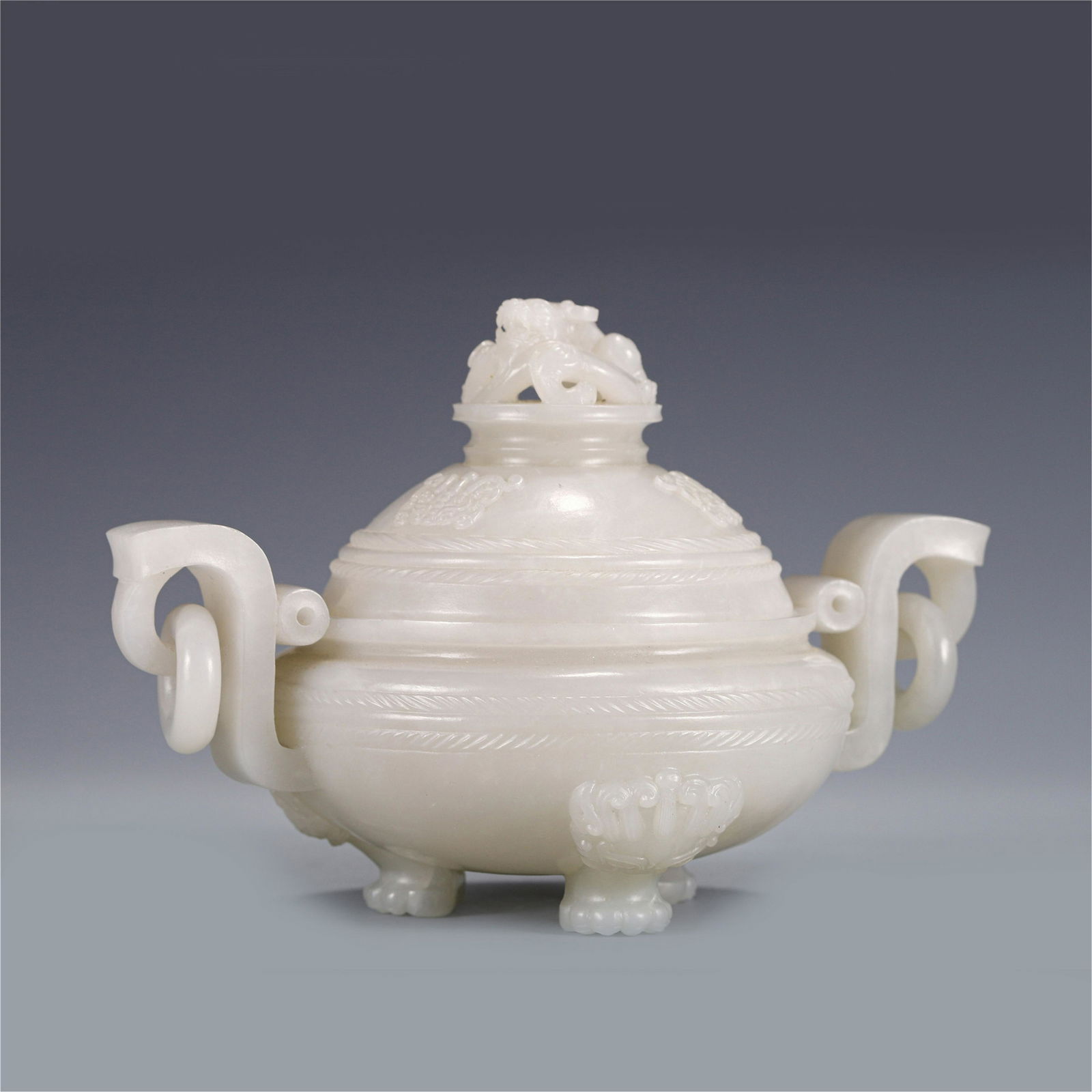 CARVED HETIAN JADE TRIPOD DOUBLE LOOP (1 of 10)