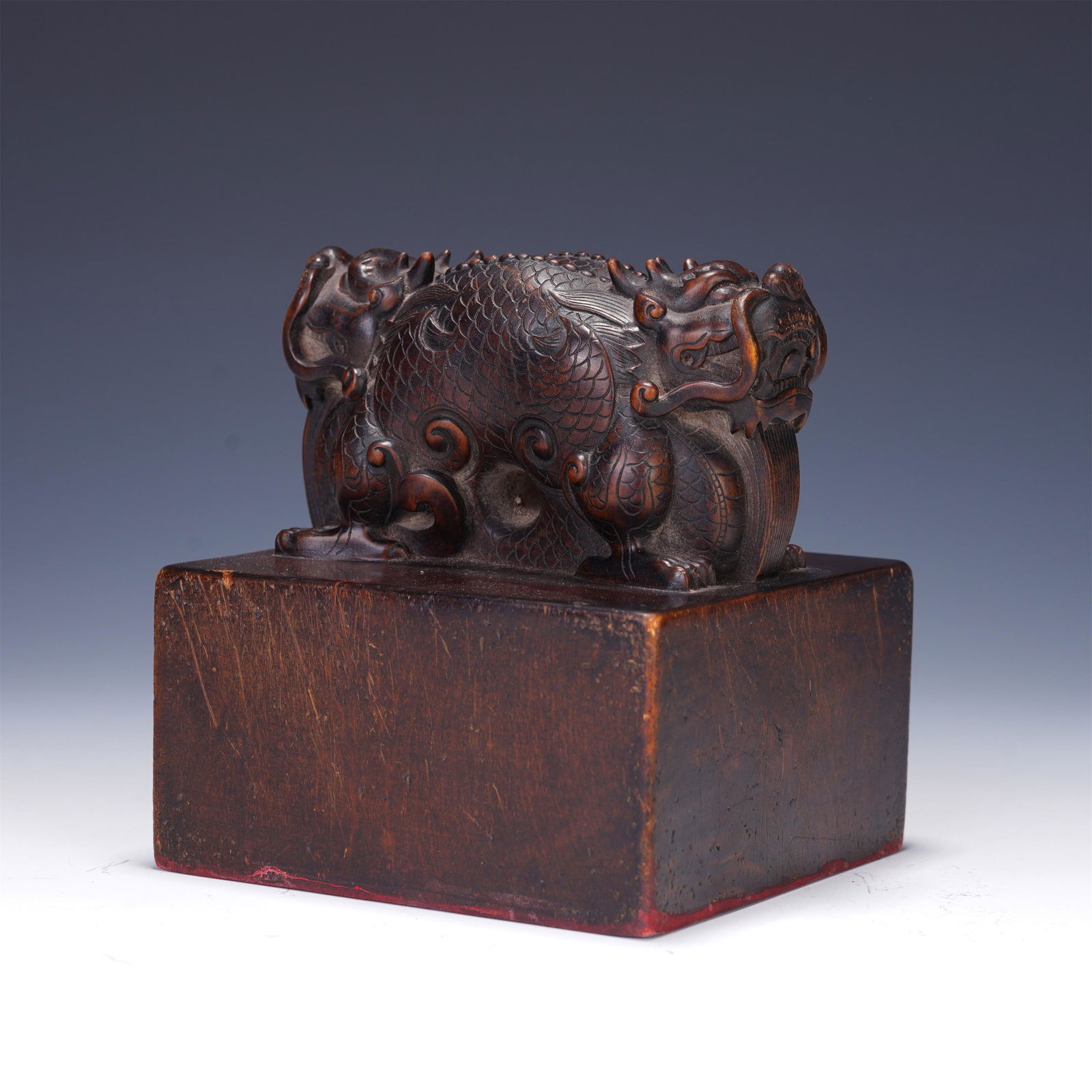 QING SANDALWOOD CARVED FOO-DOG CHOP SEAL (1 of 8)