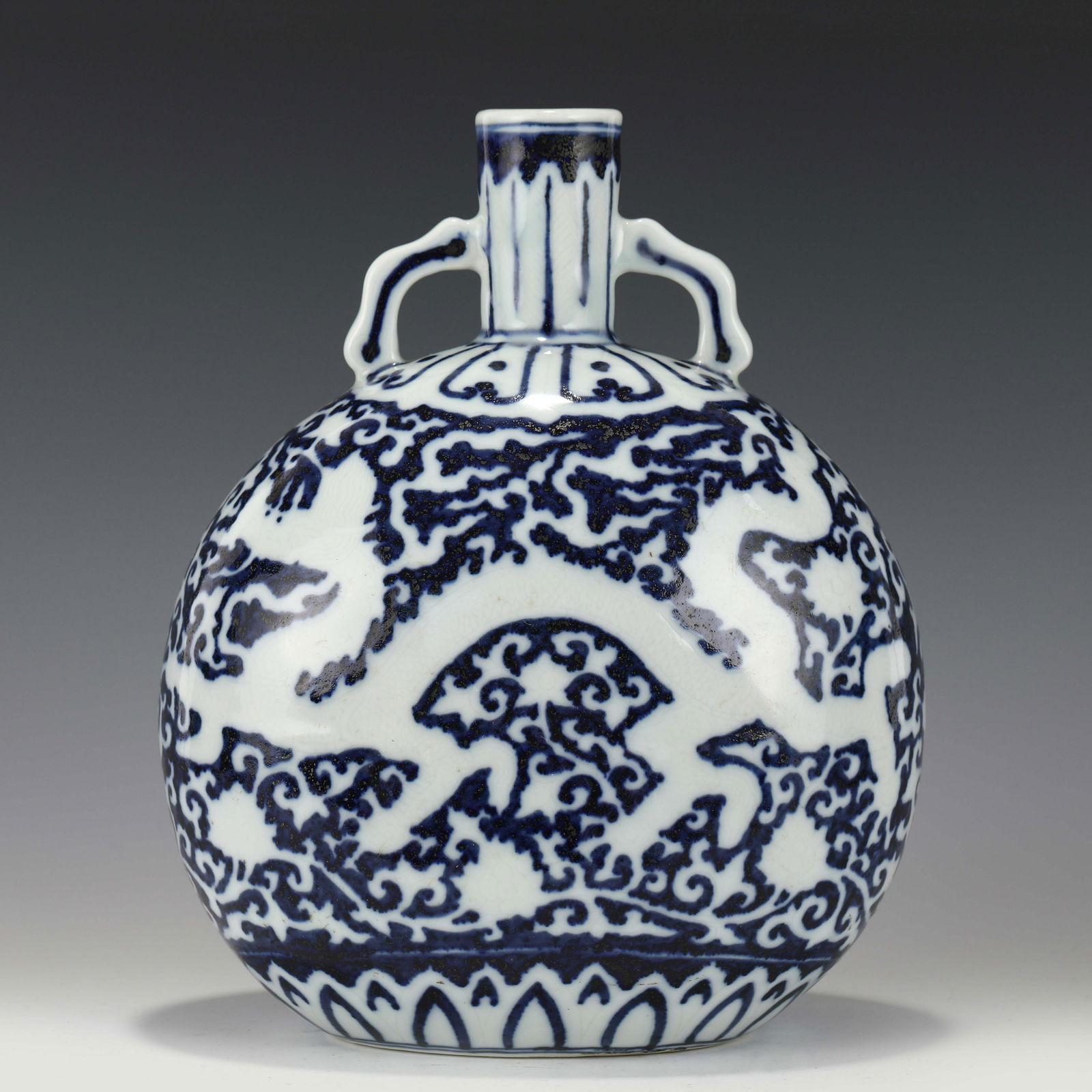 MING REVERSED BLUE & WHITE DRAGON MOON BOTTLE (1 of 10)