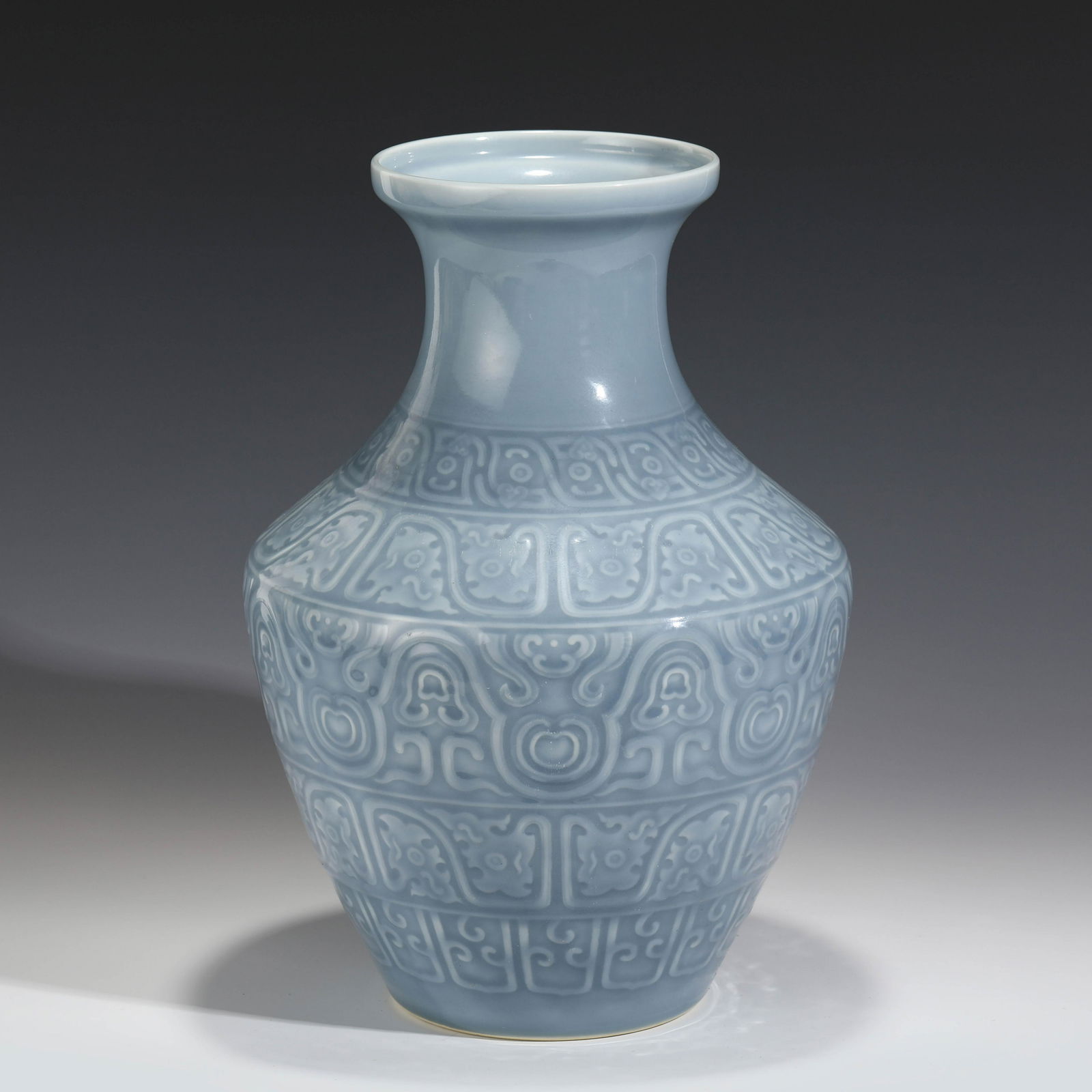 QIANLONG SKY BLUE GLAZED PORCELAIN CARVING VASE (1 of 10)