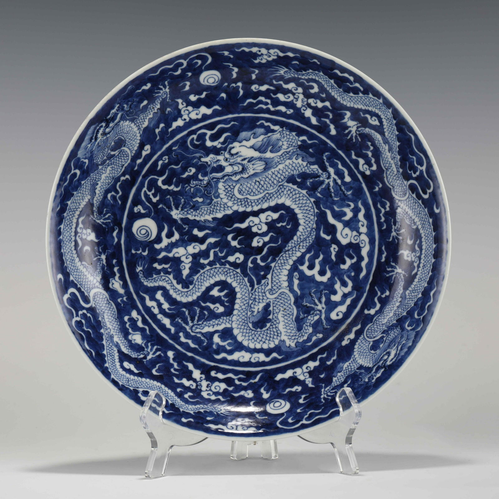 QING KANGXI BLUE & WHITE DRAGON PLATE (1 of 10)