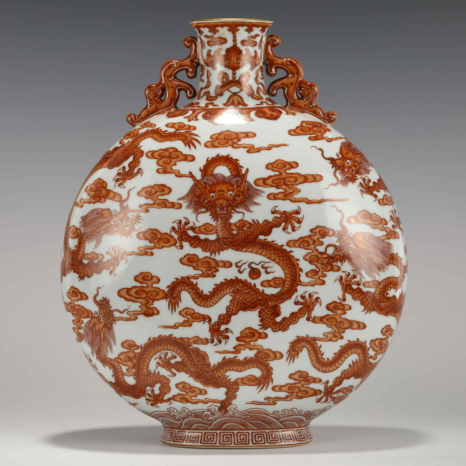 QIANLONG ALUM RED DRAGON MOON VASE (1 of 10)