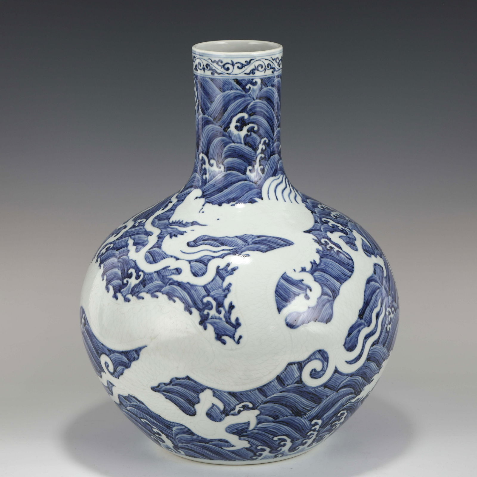 MING REVERSED BLUE & WHITE DRAGON VASE (1 of 10)