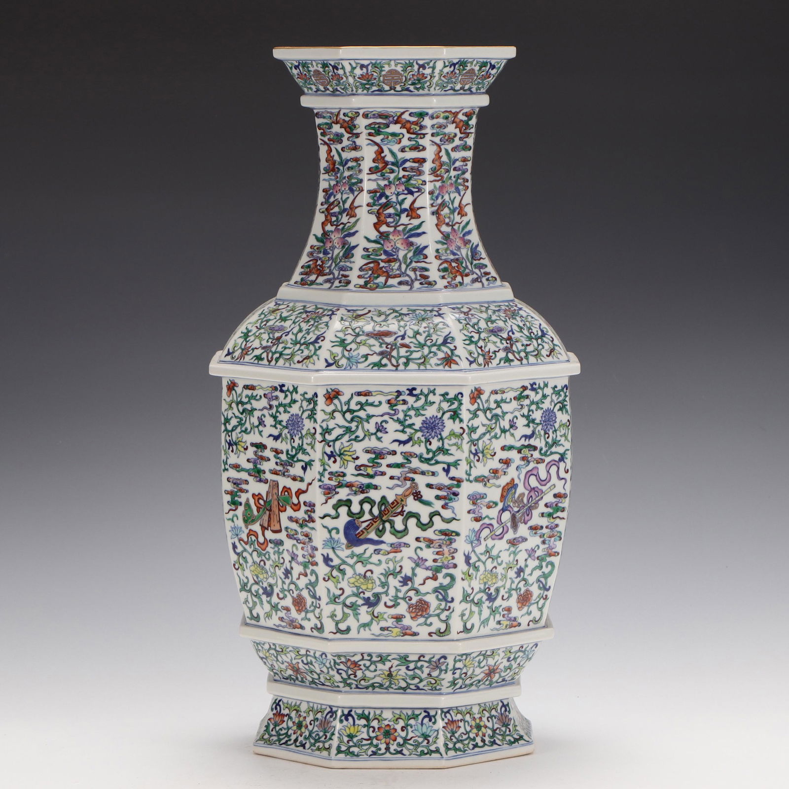 A CHINESE DOUCAI FLOWERS PORCELAIN HEXAGONAL VASE (1 of 9)