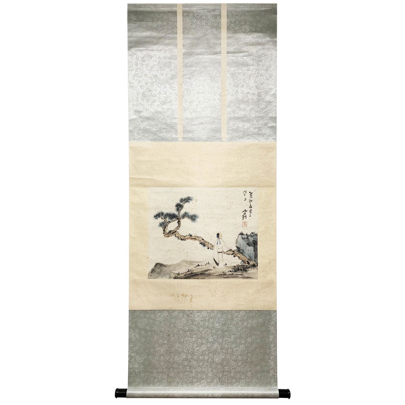 A CHINESE PAINTING OF SCHOLAR AND PINE TREE (1 of 7)