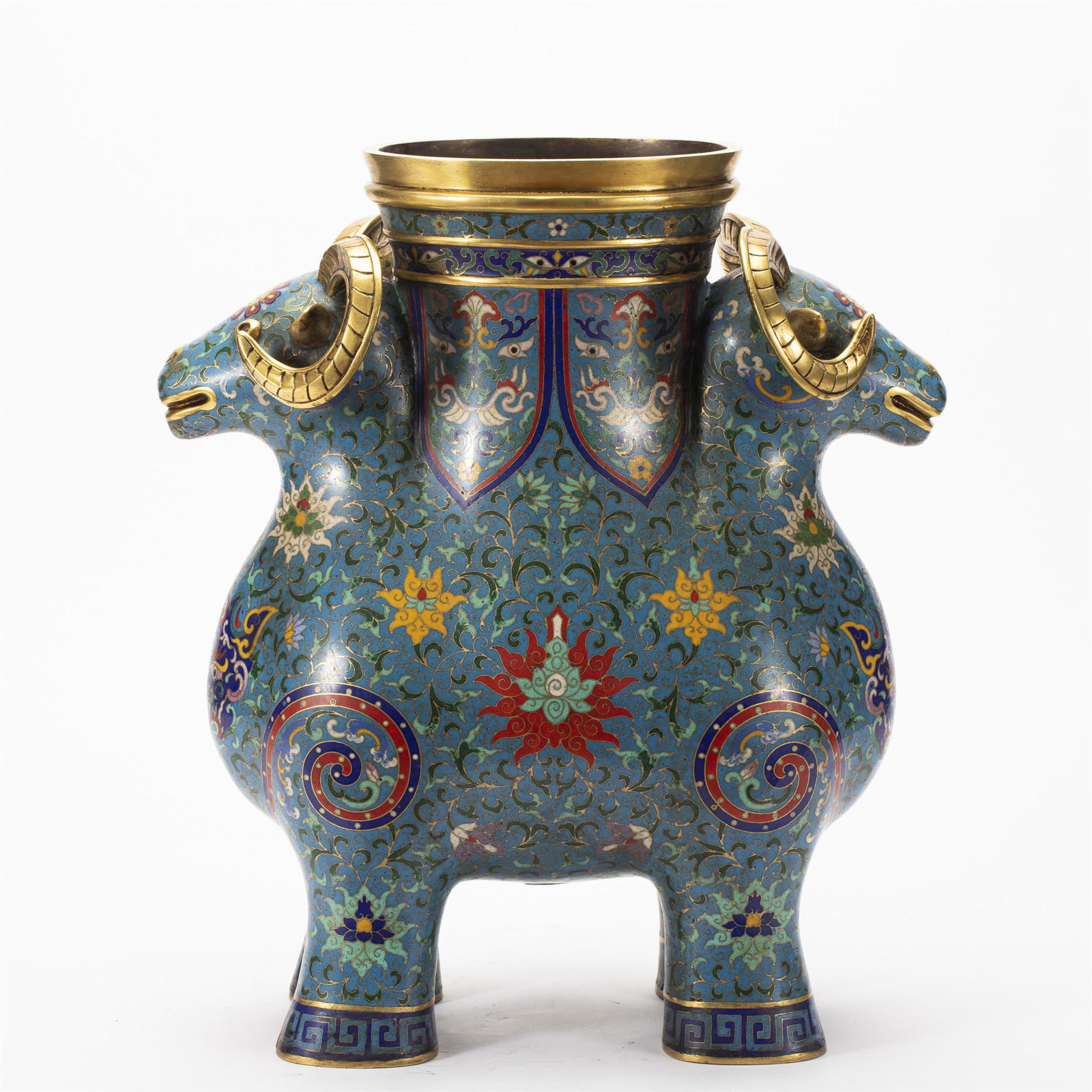A GILT BRONZE CLOISONNE TWO HEADS VASE (1 of 13)