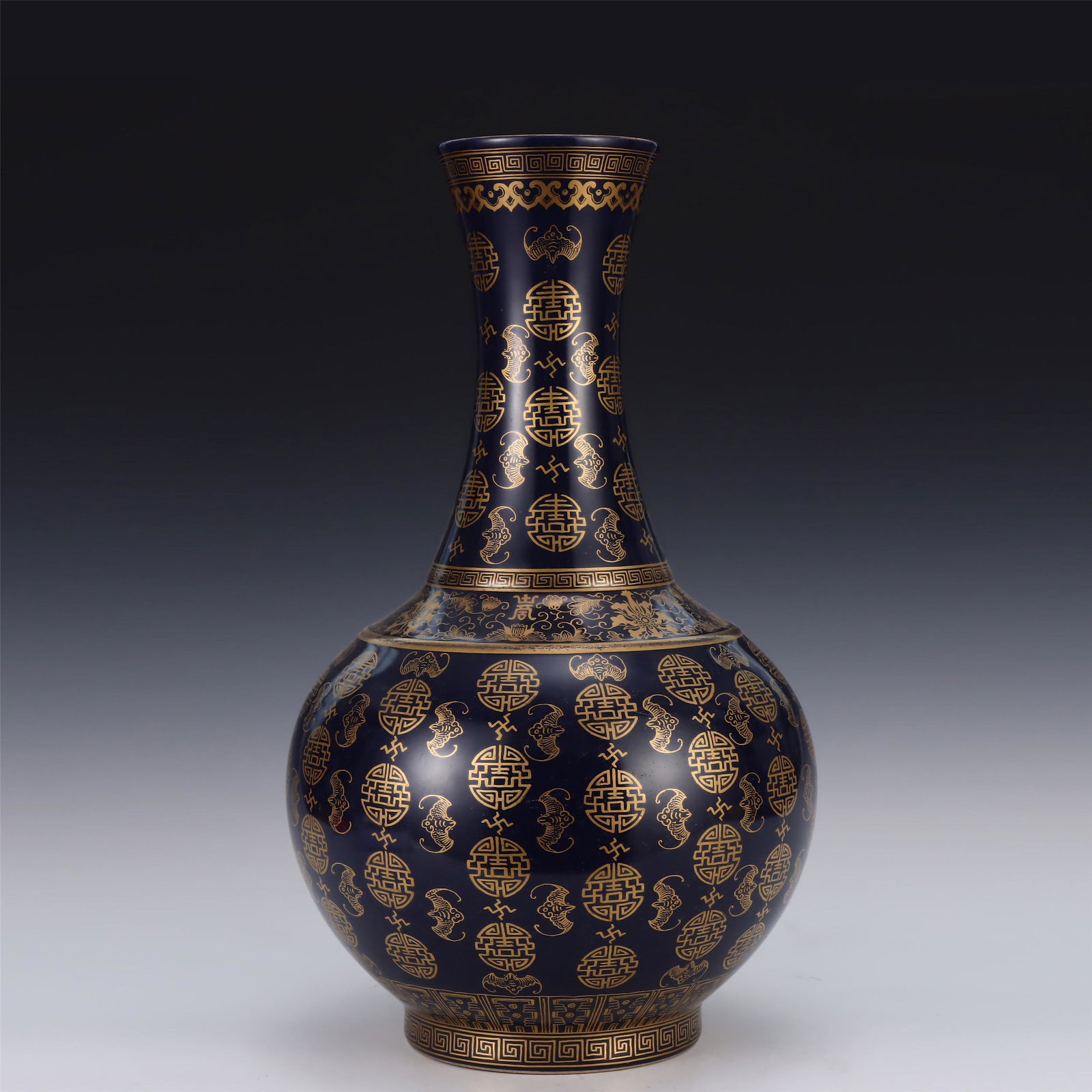 A BLUE GLAZE PORCELAIN GOLD PAINTED VIEWS VASE,GUANGXU (1 of 9)