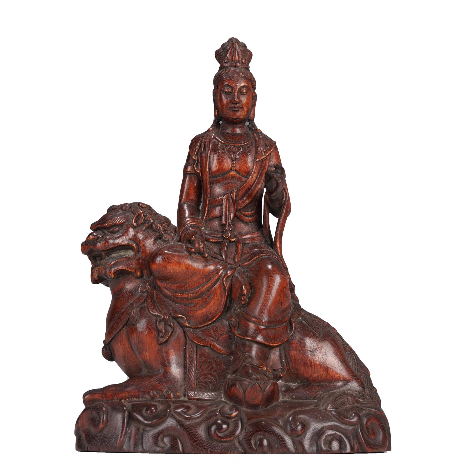 A CHINESE CARVED BAMBOO FIGURE OF MANJUSHRI (1 of 11)