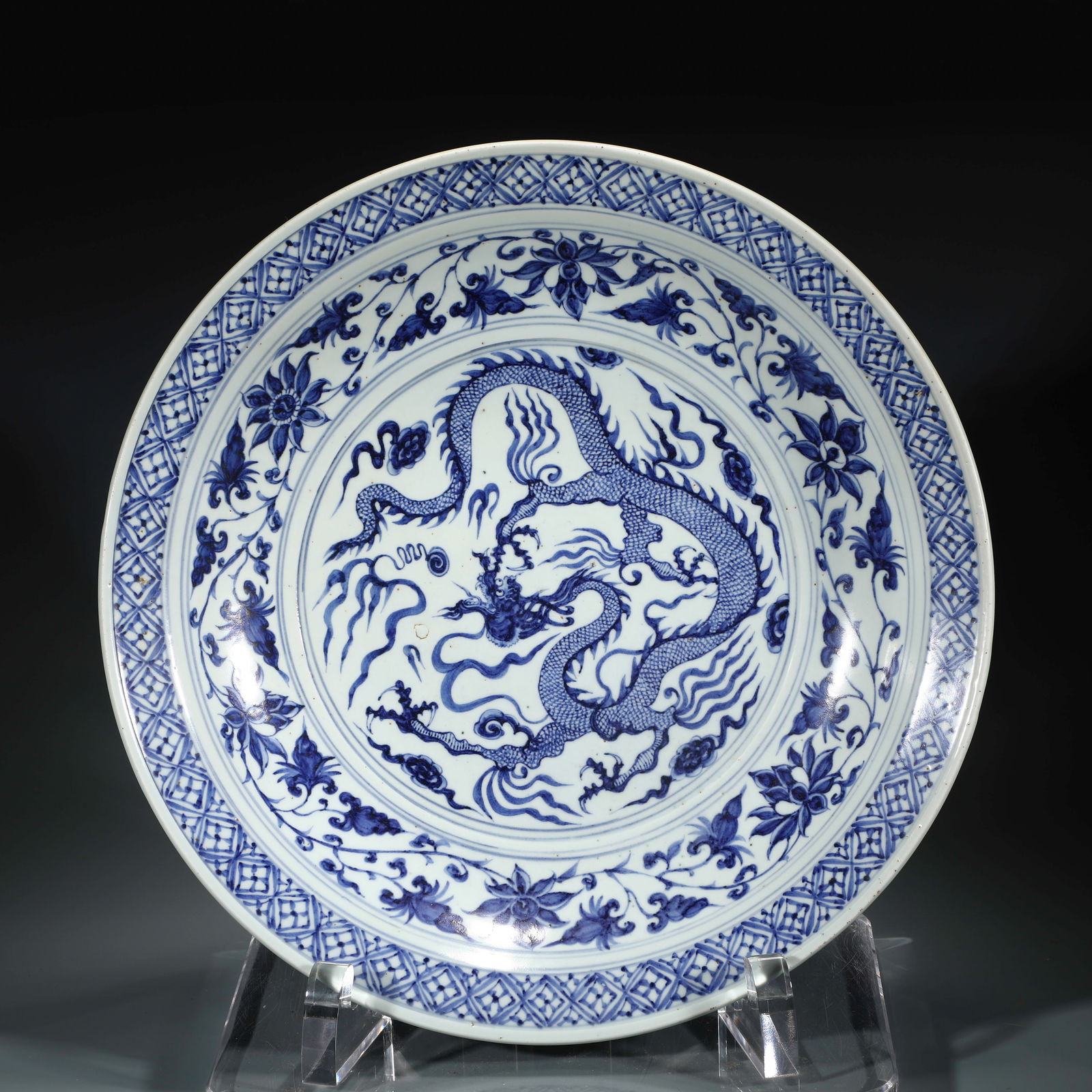 YUAN BLUE & WHITE DRAGON PLATE (1 of 10)