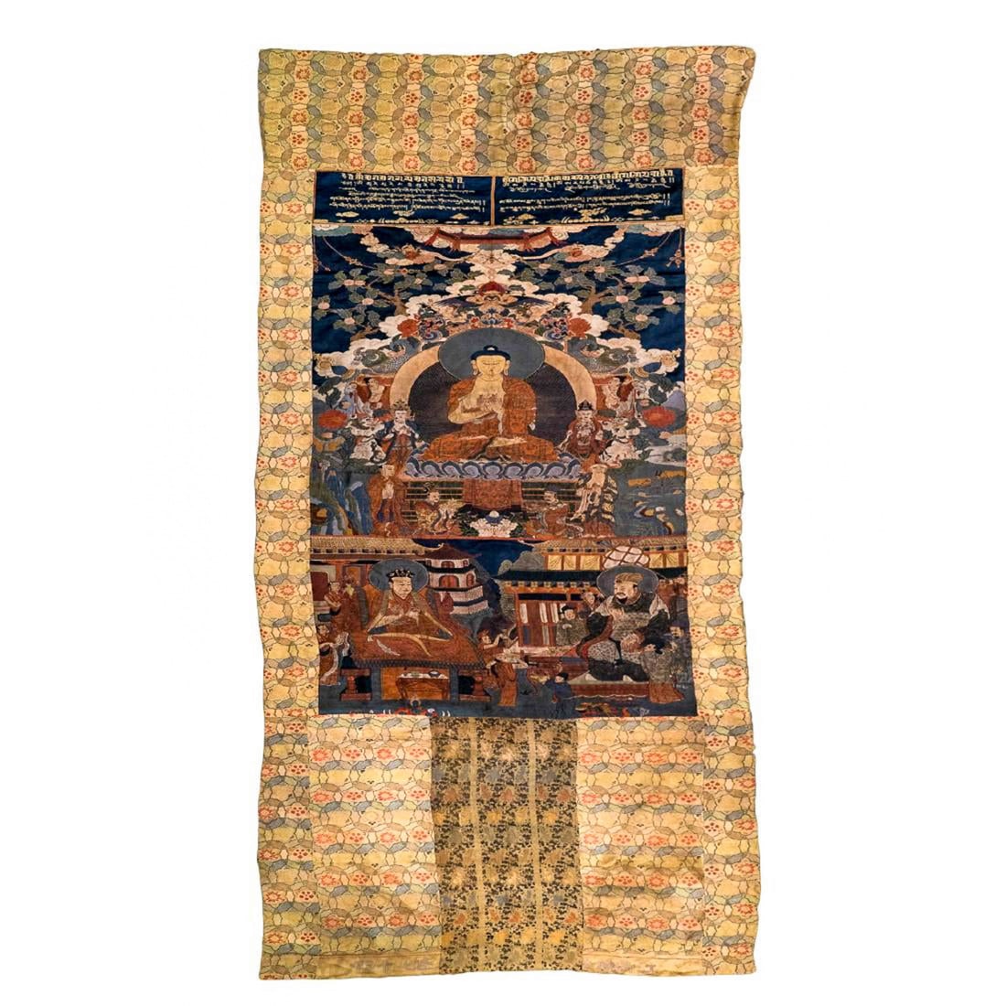 18TH C LARGE QING BUDDHIST MAITREYA WOVEN SILK THANGKA (1 of 12)