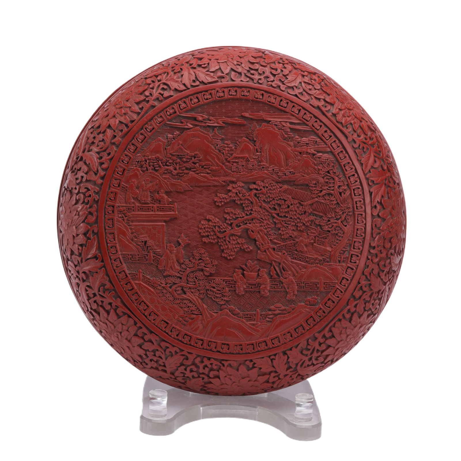 A CHINESE CARVED CINNABAR LACQUER BOX WITH COVER (1 of 10)
