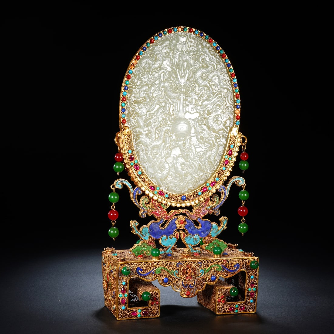 A CHINESE JADE DRAGON TABLE SCREEN (1 of 10)