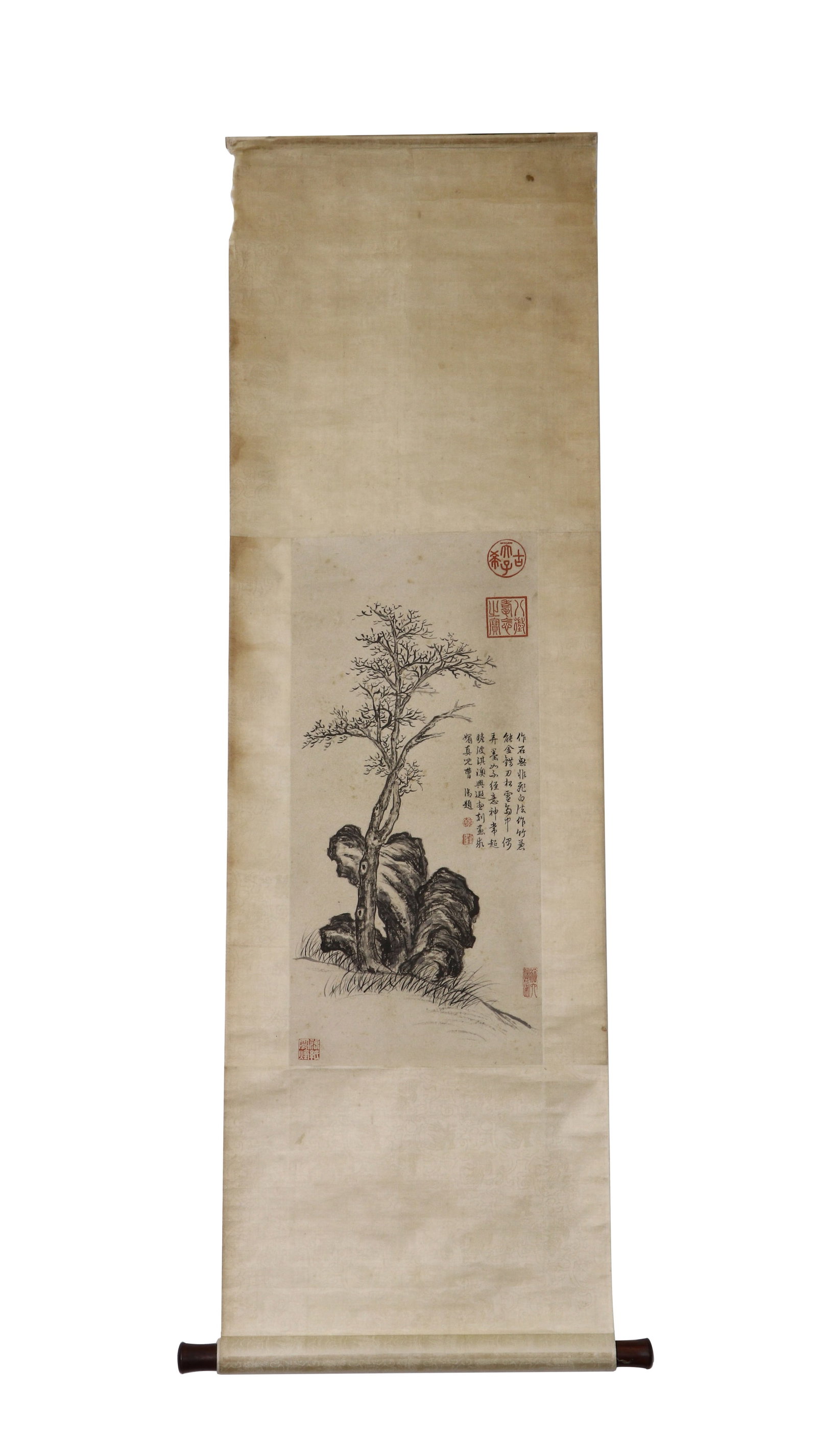 QIANLONG SINGLE TREE & SCHOLAR ROCK HANGING SCROLL PAINTING (1 of 10)