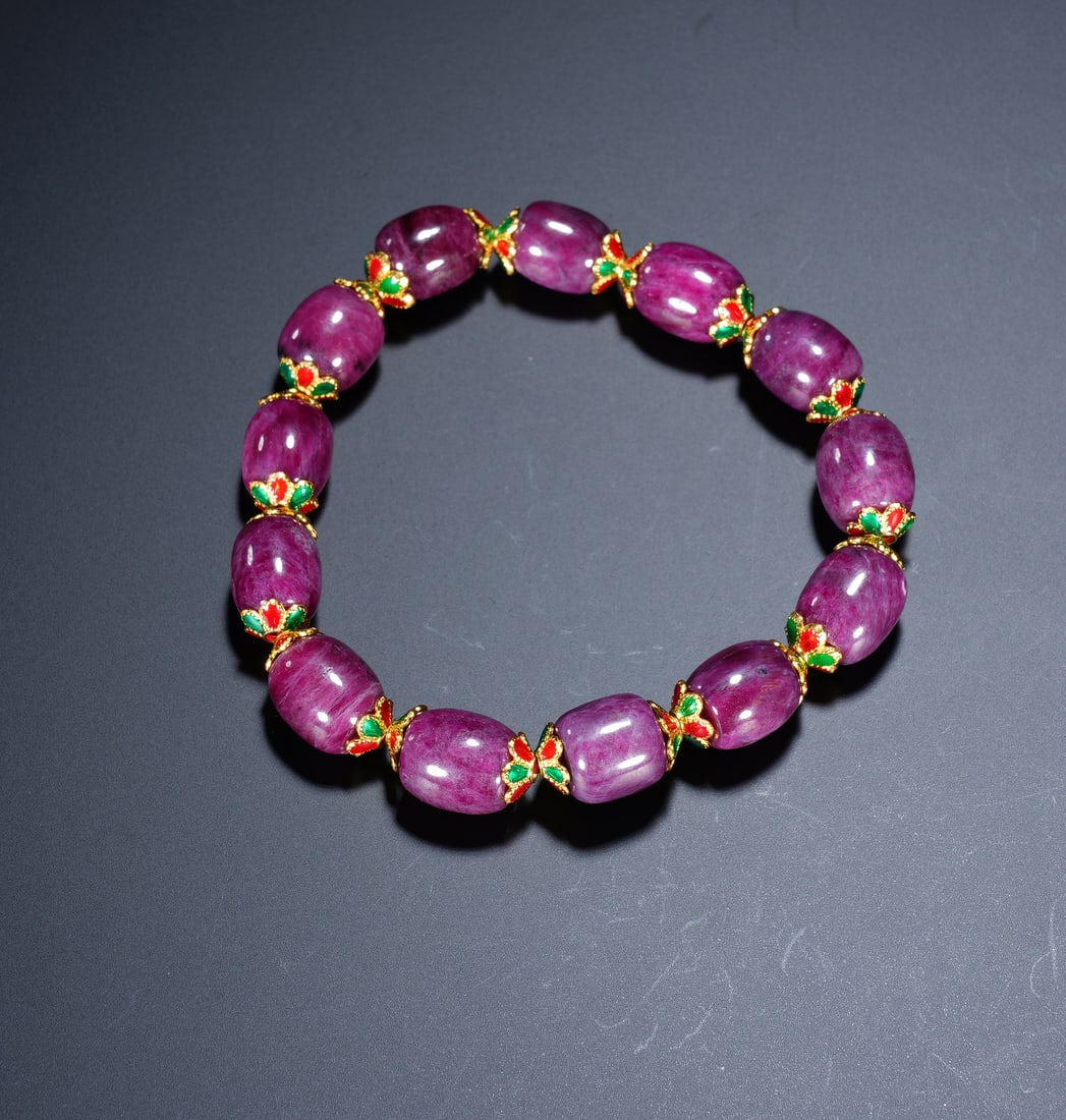 A CHINESE RUBY BEAD BRACELET - 4