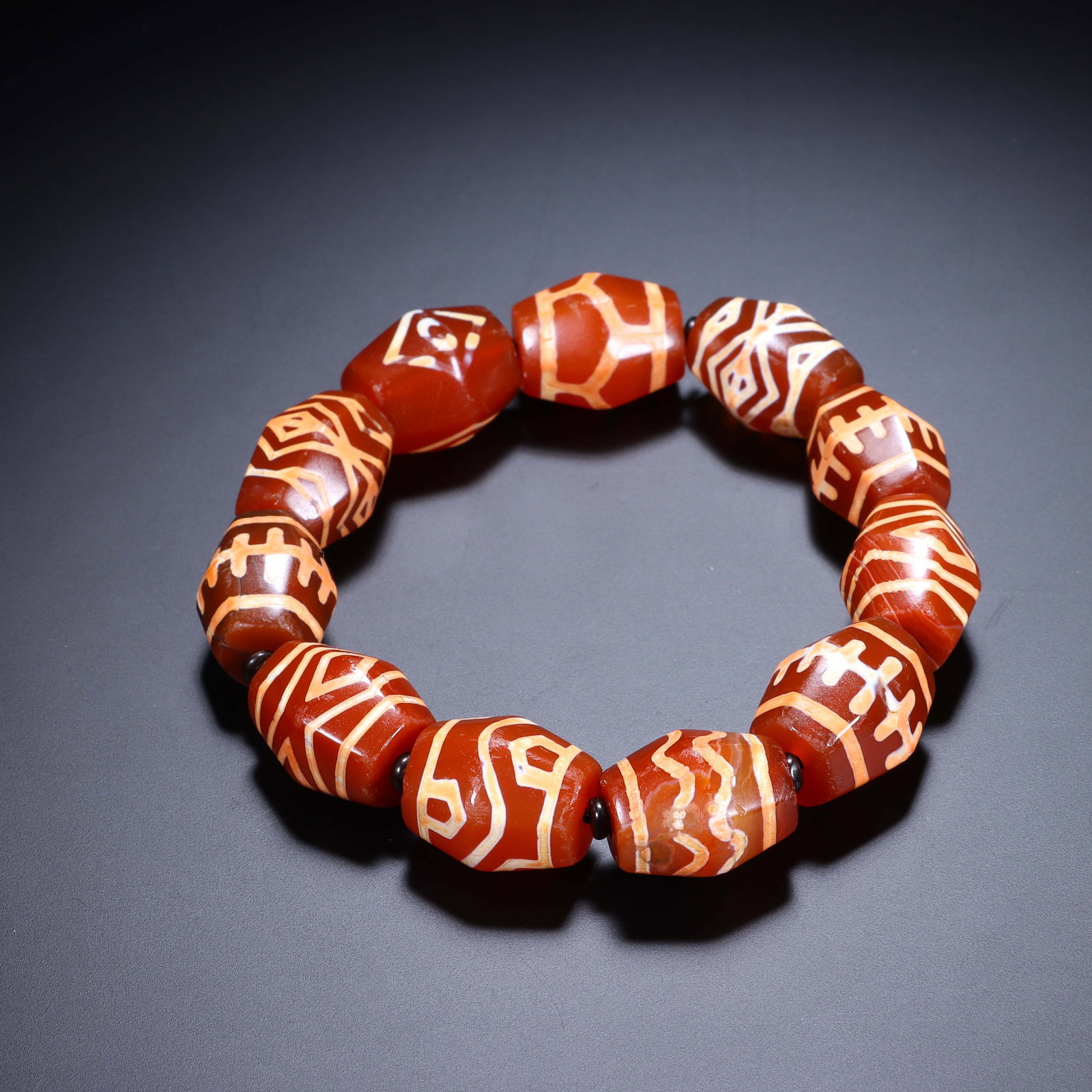 CHINESE RED AGATE DZI MALA BRACELET (1 of 5)