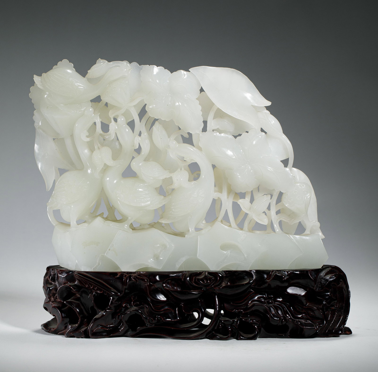 A CHINESE HETIAN JADE CRANE & LOTUS MOUNTAIN BOULDER (1 of 13)