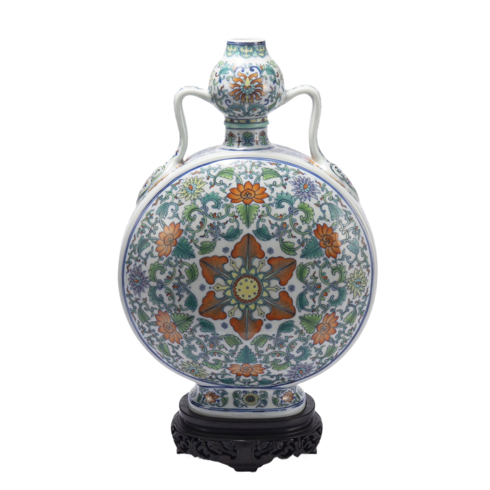 A DOUCAI FLOWERS PORCELAIN FLASK MOON VASE/QING DYNASTY (1 of 12)