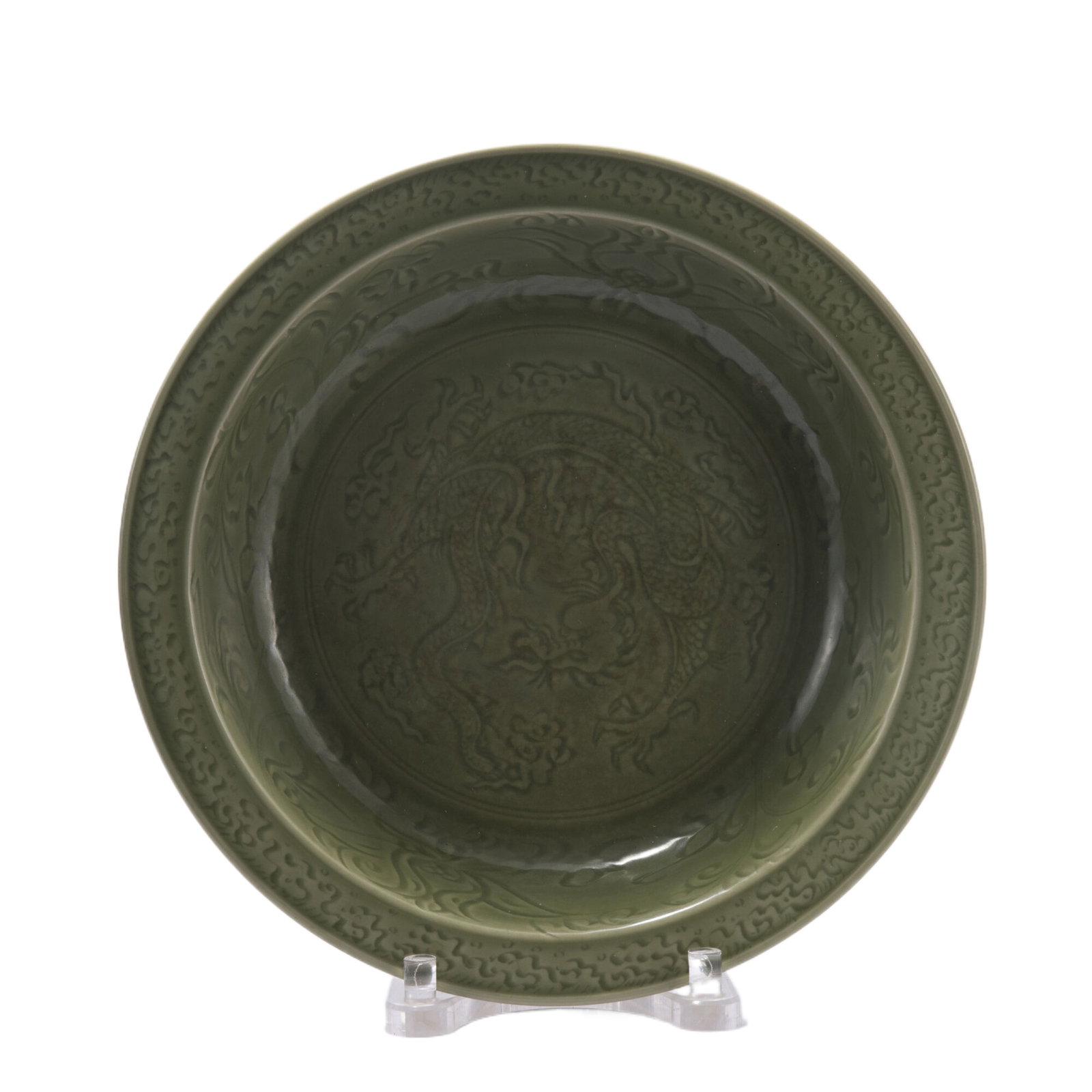 A LONGQUAN CELADON GLAZE DRAGON DISH (1 of 10)