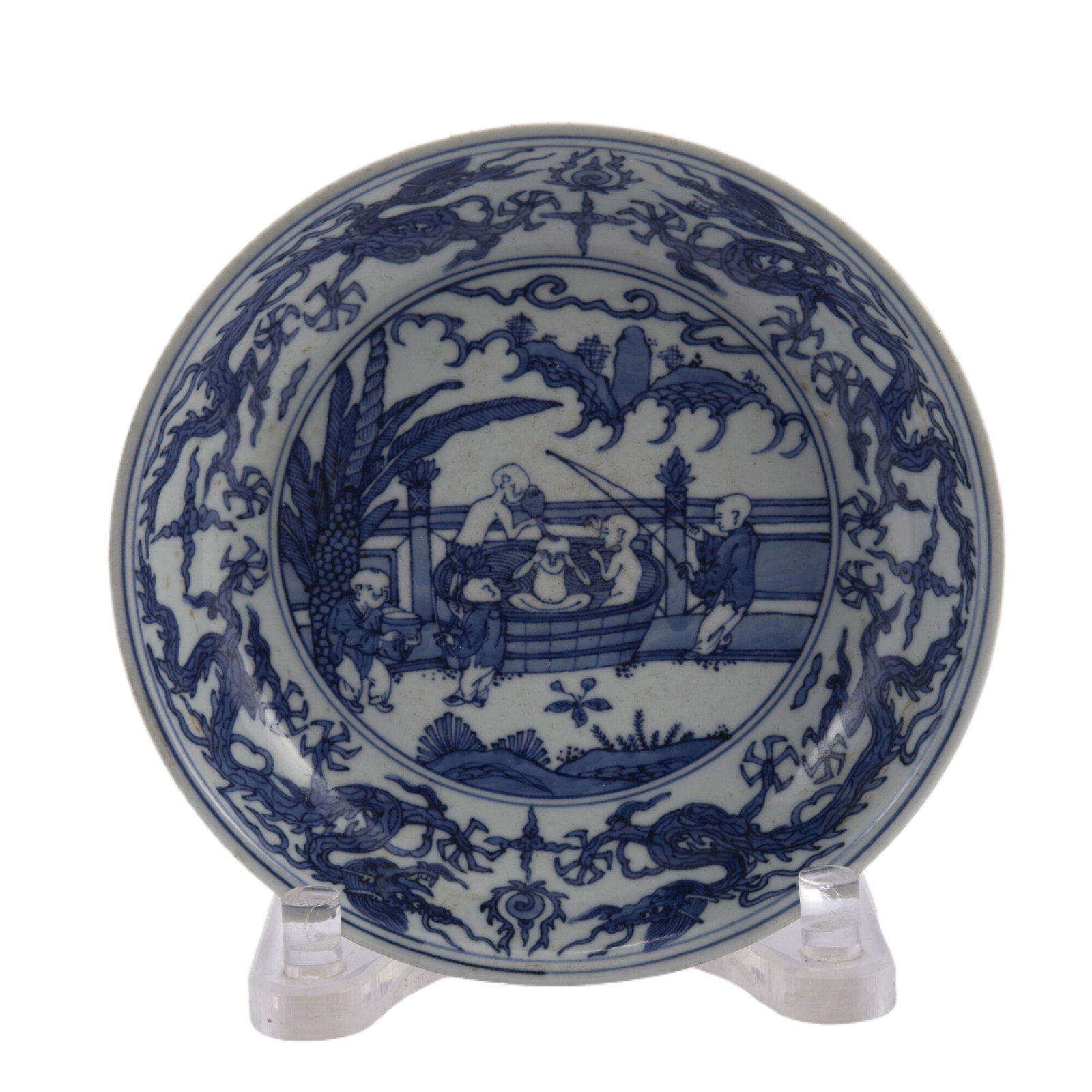 A CHINESE BLUE AND WHITE PORCELAIN KIDS AT PLAY DISH (1 of 10)
