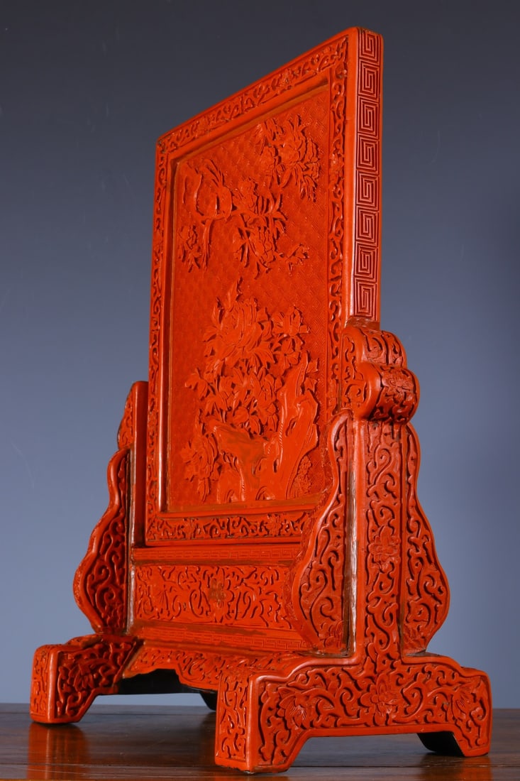 A CHINESE CINNABAR LACQUER TABLE SCREEN - 5