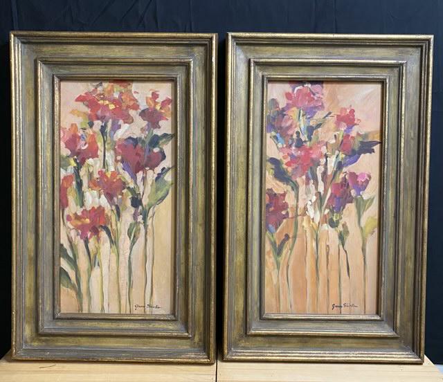 Jane Slivka Foral Print Pair: Floral -prints on board, Wild Flowers, 31.5" x 19.5" overall, 11" x 23" sight.