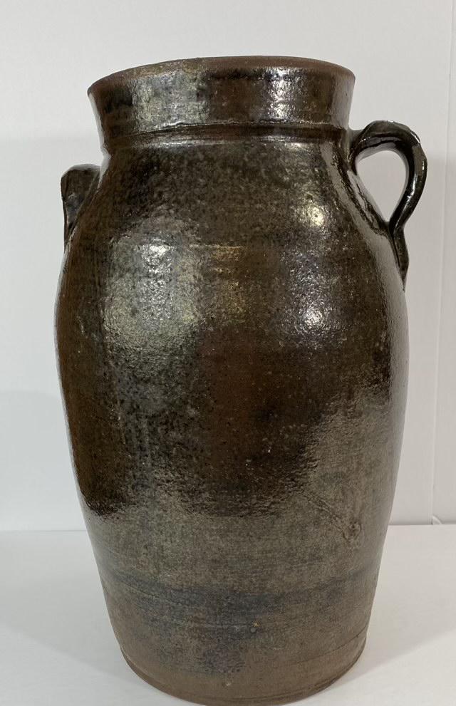 3 Gallon Crock: 3 gallon pottery crock, 16.5" tall x 10" wide, mouth is 6.25" Chip on rim and 2 chips on handle