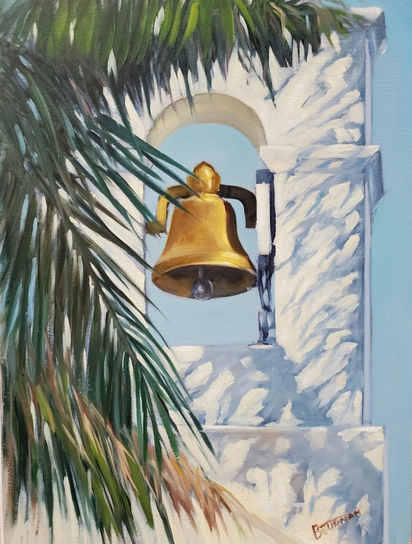 Copley Society: Bell Tower, Johan Bjurman: Oil painting on paper by Johan Bjurman of a bell tower in Florida.