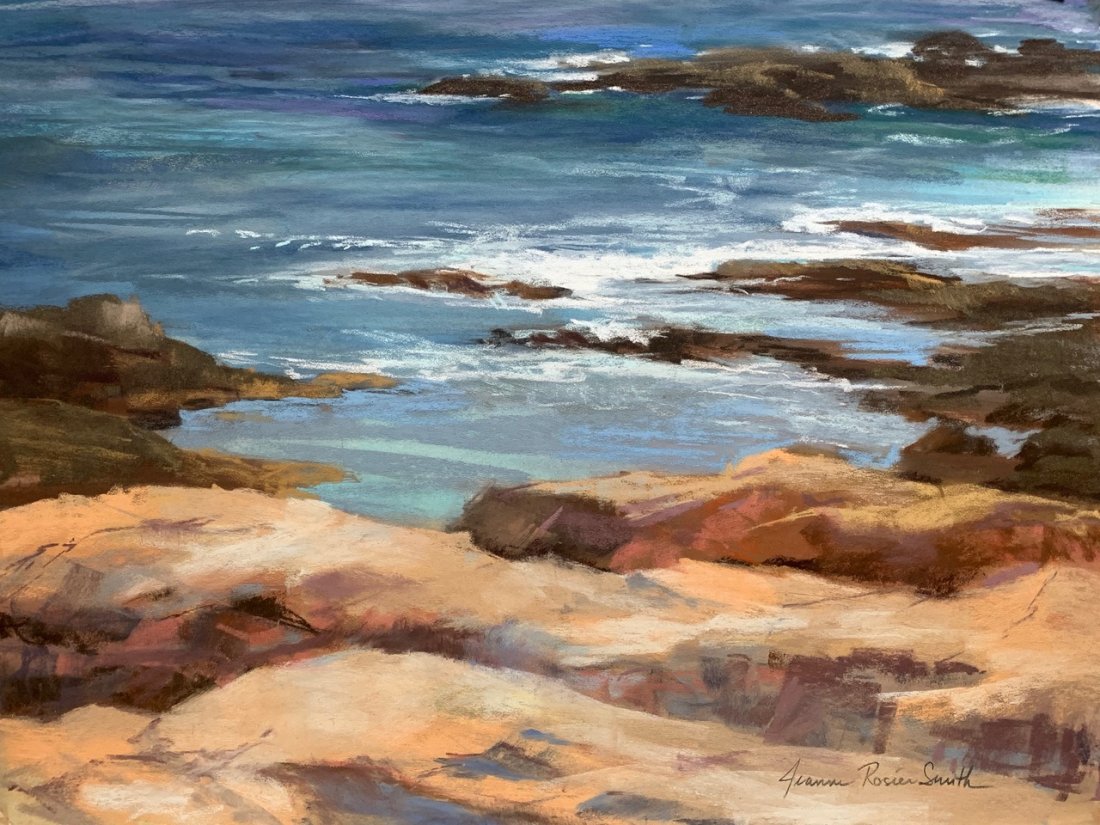 Copley Society: View from Above, Jeanne Rosier Smith: Pastel painting of the rocky Gloucester shore in Massachusetts by Jeanne Rosier Smith, Copley Master