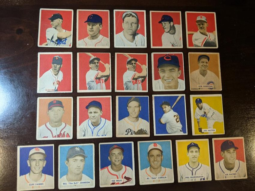1949 Bowman Gum, Inc. lot of 21 cards: 1949 Bowman Gum, Inc. lot of 21 cards: Evers, Philley, Westlake, Wehmeier, Elliot, Jones, Stephens (2 cards), Stallcup, Scheffing, Salkeld, Coan, Gustine, Gordon, Hatten, Fannin, Johnson, Wilks, Zaril