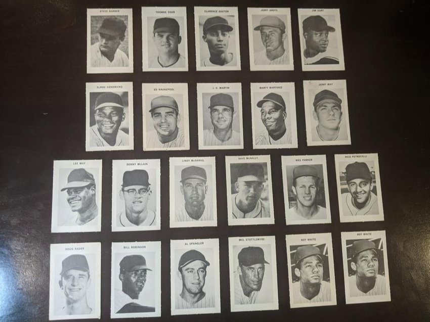 1969 Milton Bradley Single cards lot: 1969 Milton Bradley Single card lot of 22: Steve Barber, Thomas Egan, Clarence Gaston, Jerry Grote, Jim Hart, Elrod Hendricks, Ed Kranepool, J.C. Martin, Marty Martinez, Jerry May, Lee May, Denny McLa