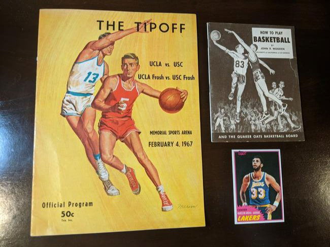 Coach Wooden & Kareem lot: Coach Wooden & Kareem lot: The Tip Off Official Program February 4, 1967 - UCLA vs. USC featuring Lew Alcindor (Kareem Abdul Jabbar) and Coach John Wooden; How to Play Basketball pamphlet by Coach Joh