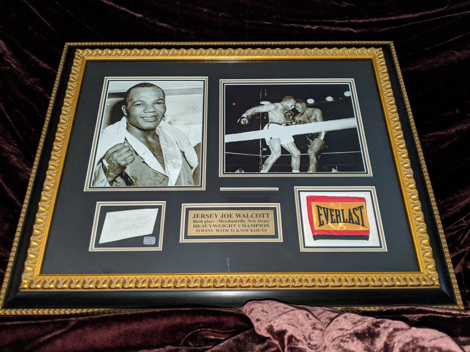 Jersey Joe Walcott autographed cut framed with photos -: A framed autographed Jersey Joe Walcott cut authenticated by Pro Signed Sports with photos. Arnold Raymond Cream (January 31, 1914 – February 25, 1994), best known as Jersey Joe Walcott, was an Amer