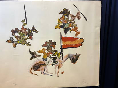 SALVADOR DALI "CHEVALIER AUX PAPILLONS" SIGNED LITHOGRAPH 88/300: UNFRAMED 25" X 30"