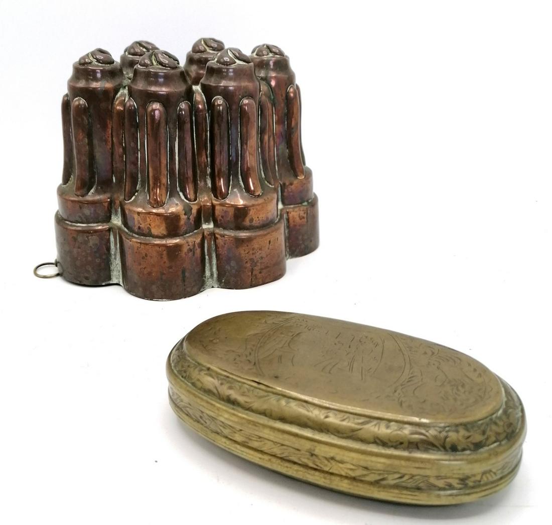 Antique brass Dutch tobacco box with worn decoration (1 of 4)