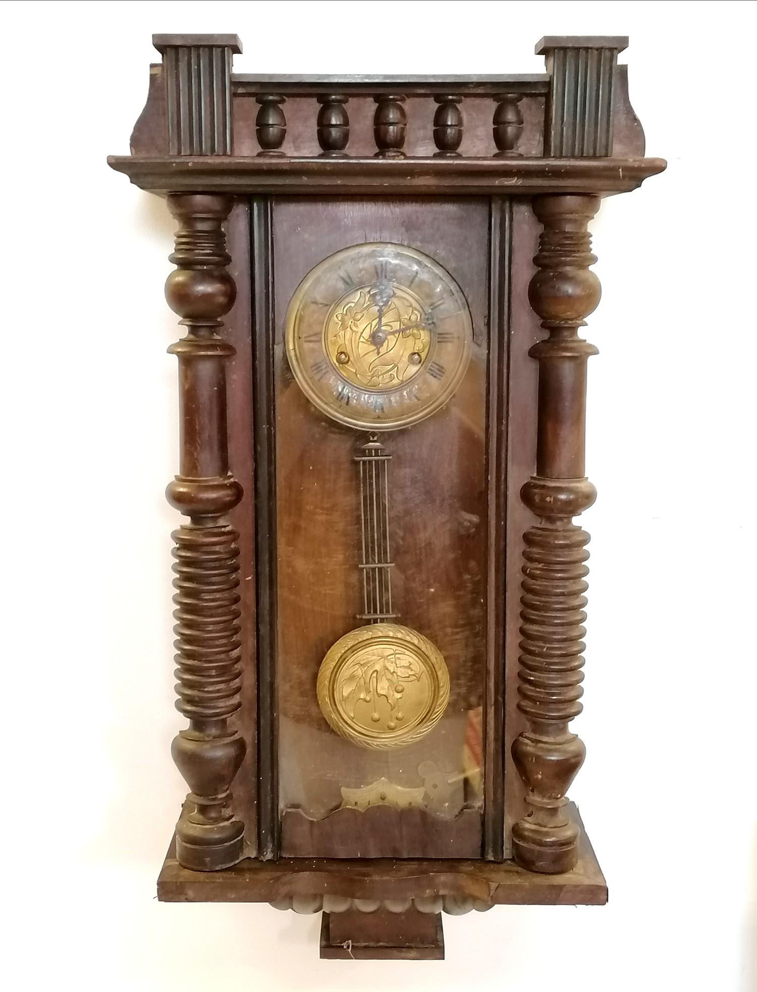 Mahogany cased wall clock with art nouveau design to (1 of 3)