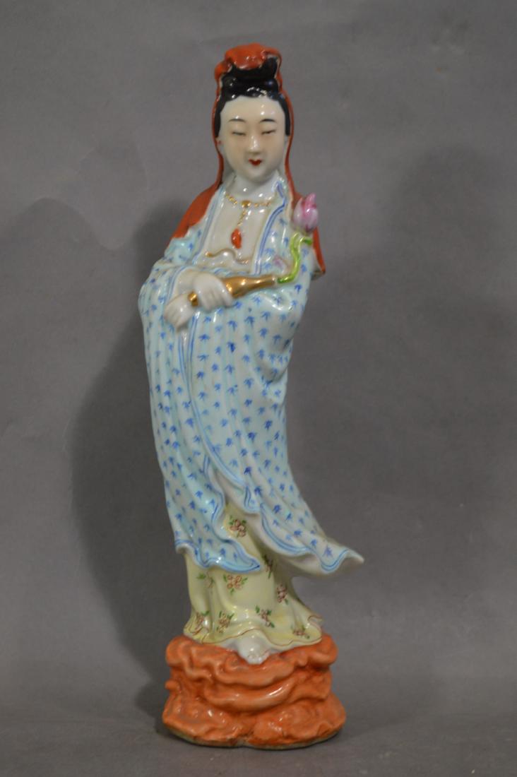 FAMILLE ROSE GUAN YIN FIGURES SIGNED. 12"  x 10.5" (1 of 4)