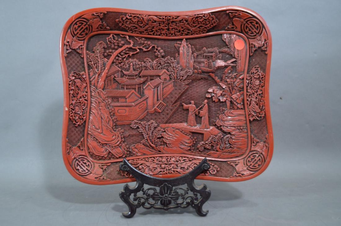14.5" x 12.5" LARGE CARVED CINNABAR TRAY (1 of 4)