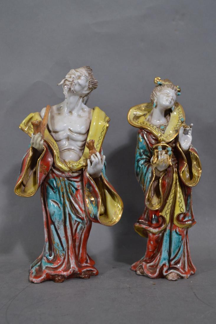 2 CHINESE RED POTTERY FIGURINES OF A MAN AND WOMAN. 10" (1 of 3)