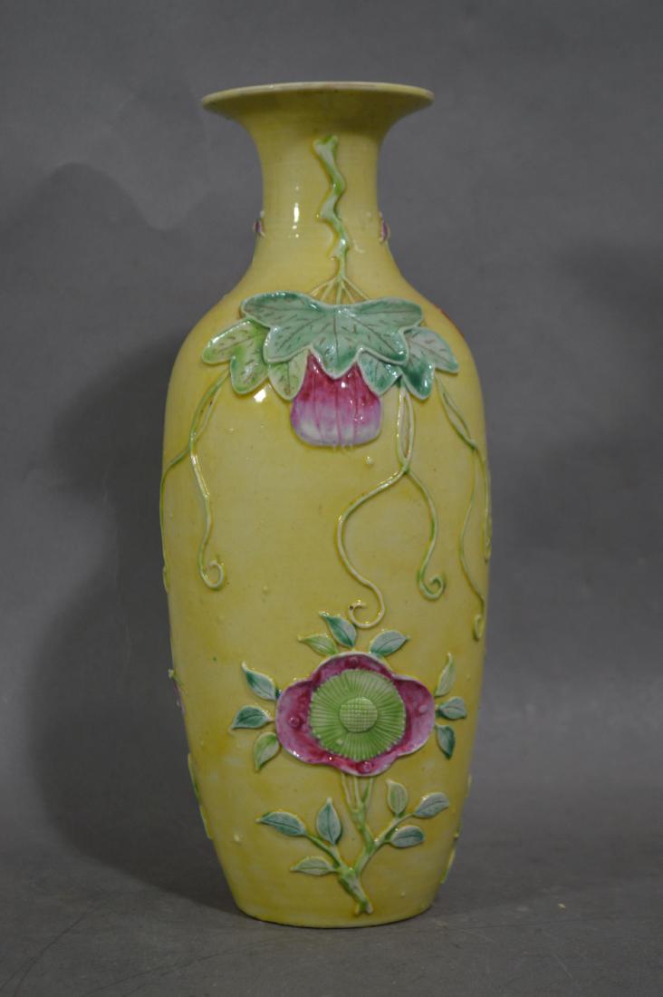 YELLOW GLAZED CHINESE VASE WITH BUTTERFLIES/FLOWERS, (1 of 3)