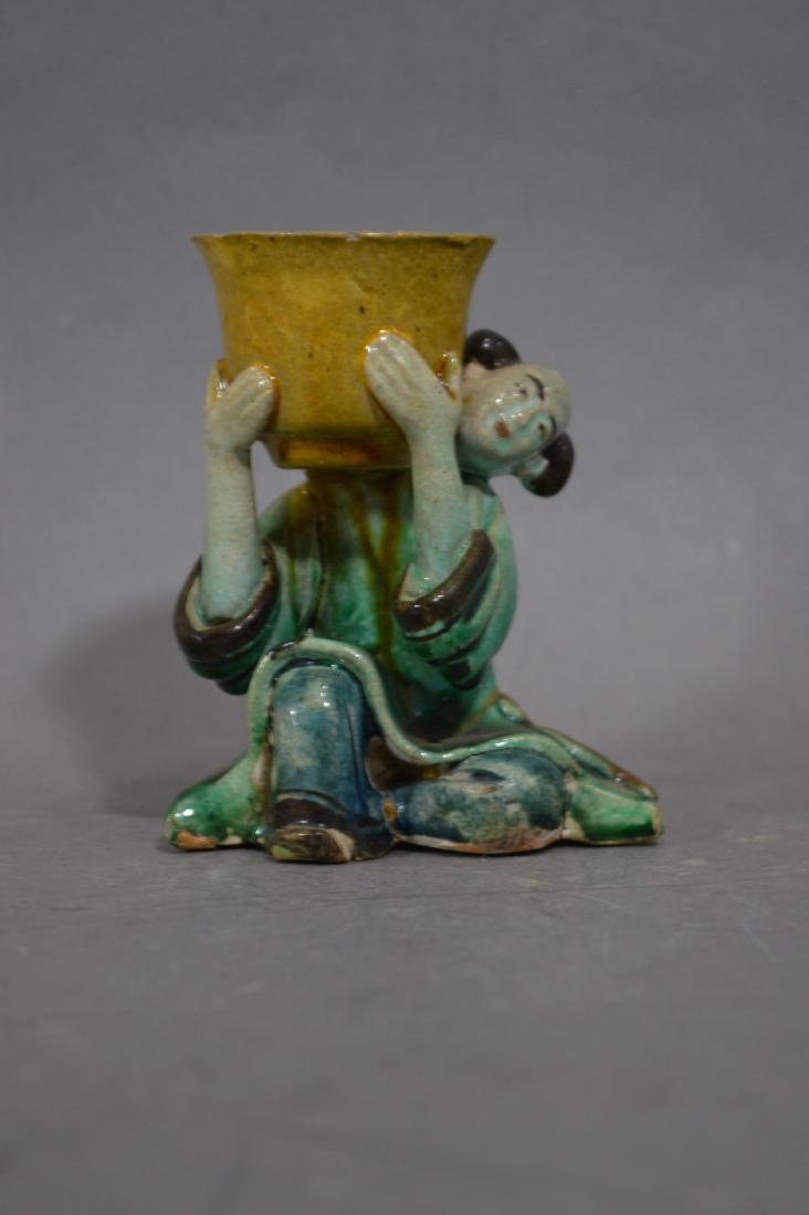 EARLY CHINESE POTTERY FIGURAL CUP (1 of 3)