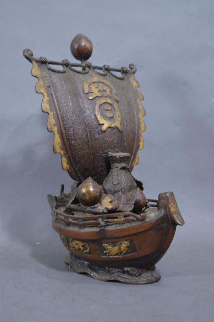 BRONZE SHIP FORM CENSER SIGNED ON BASE. 14.5" x 11.5", (1 of 6)